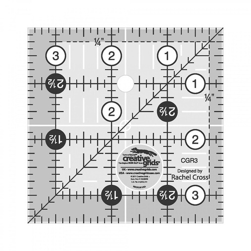 Creative Grids Quilt Ruler 3.5 x 3.5 Inch Square Non Slip Quilt Ruler Sewing Quilting Crafts CGR3 - CG R3