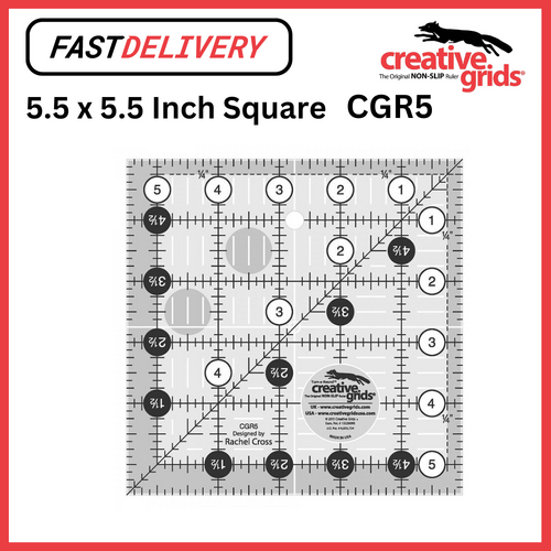 Creative Grids Quilt Ruler 5.5 x 5.5 Inch Square Non Slip Quilt Ruler Sewing Quilting Crafts CGR5- CG R5