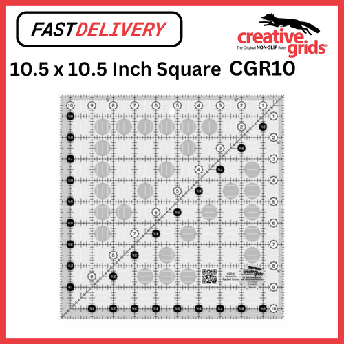 Creative Grids Quilt Ruler 10.5 x 10.5 Inch Square Non-Slip Quilt Ruler Sewing Quilting Crafts CGR10 - CG R10