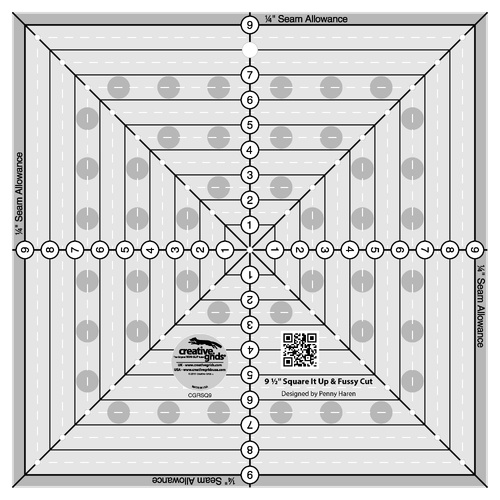 Creative Grids Quilt Ruler 9.5 x 9.5 Inch Square It Up Or Fussy Cut  Non Slip Quilt Ruler Sewing Quilting Crafts - CG RSQ9
