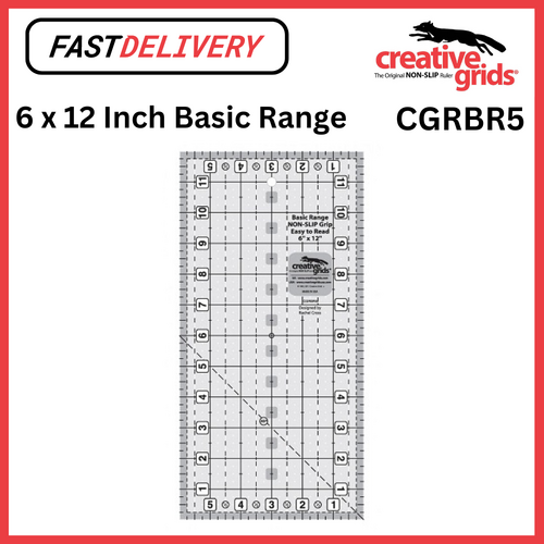 Creative Grids Basic Range Ruler 6 x 12 Inch Non Slip Quilt Ruler Sewing Quilting Crafts CGRBR5 - CG RBR5