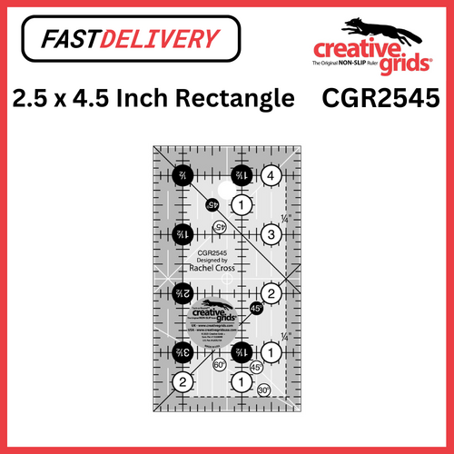 Creative Grids Quilt Ruler 2.5 x 4.5 Inch Rectangle Non-Slip Quilt Ruler Sewing Quilting Crafts CGR2545 - CG R2545