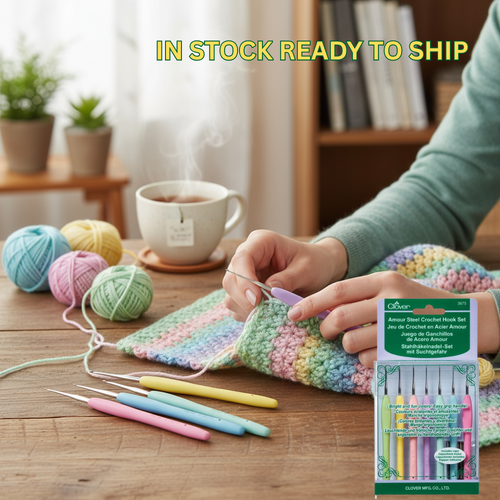 CLOVER Amour Steel Crochet Hook Set Of 7 With Soft Grip Size 0.6mm to 1.75mm - 3675