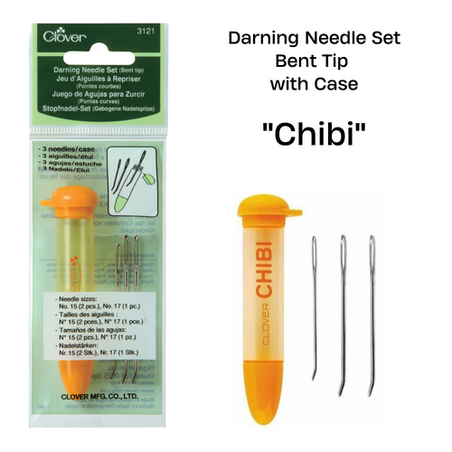 Clover "Chibi" Bent Tip Tapestry Needle Set, 3 Needles Per Pack, Plastic With Holder - CVK3121