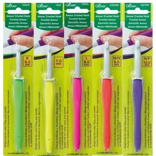 5 x Clover Amour Crochet Hooks Ergonomic Grip - 6.5, 7.0, 8.0, 9.0, 10mm