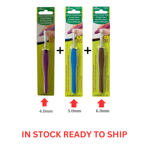 3 x Clover Amour Crochet Hooks Ergonomic Grip - 4.0, 5.0, 6.0 mm