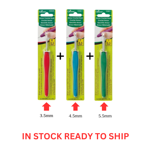 3 x Clover Amour Crochet Hooks Ergonomic Grip - 3.5, 4.5, 5.5 mm