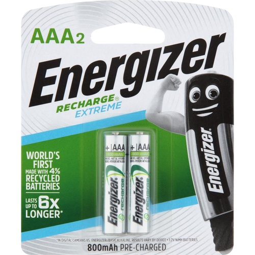 Energizer Recharge AAA Rechargable Battery Batteries Extreme NH12BP2T - 2 Pack