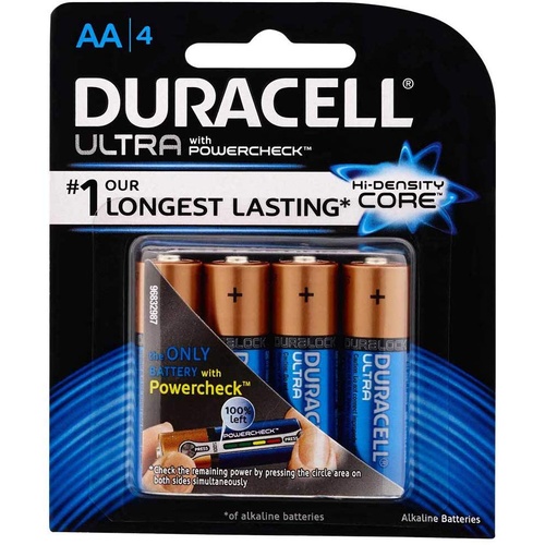 Duracell AA Ultra Alkaline Battery Higher Performance + Longer Lasting Batteries - 4 Pack