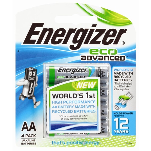 Energizer Eco Advanced AA 1.5 V Alkaline Battery Batteries XR91RP4T - 4 Pack