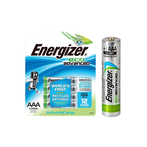 Energizer Eco Advanced AAA 1.5 V Alkaline Battery Batteries XR92RP4T - 4 Pack