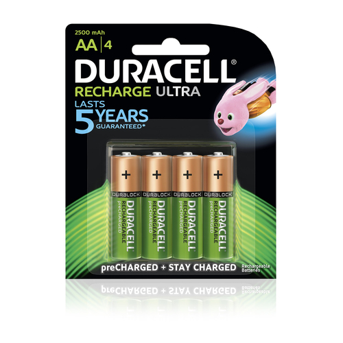 Duracell AA Size Batteries Ultra Rechargeable 2500mAh Battery - 4 Pack