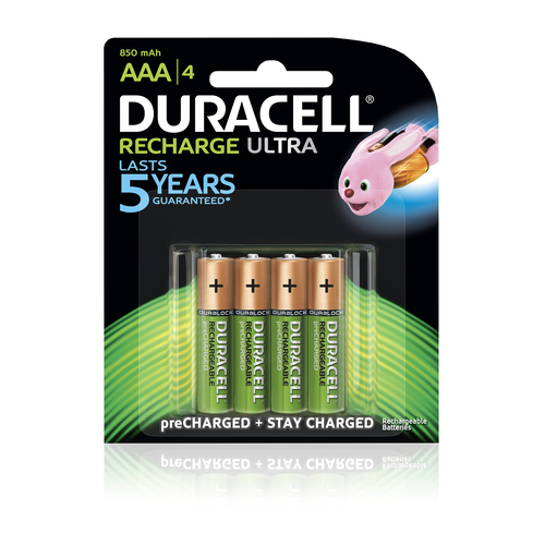 Duracell AAA Size Batteries Ultra Rechargeable 800mAh Battery - 4 Pack