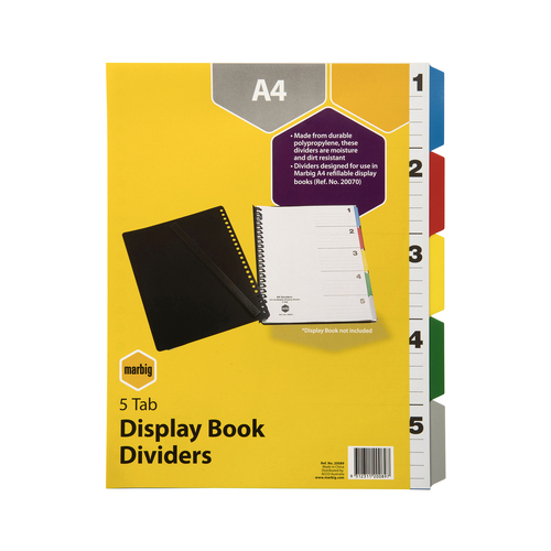 Marbig A4 Display Book Indices And Dividers 5 Tab Multi Colour