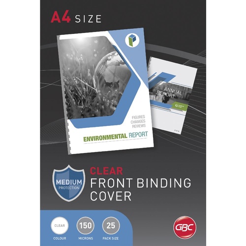 GBC A4 Binding Cover 150 Micron Clear Transparent 25 Pack - Clear BCP15CLR25