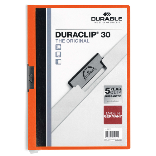 Duraclip A4 Clip File Document File 30 Sheet 220009 - Orange