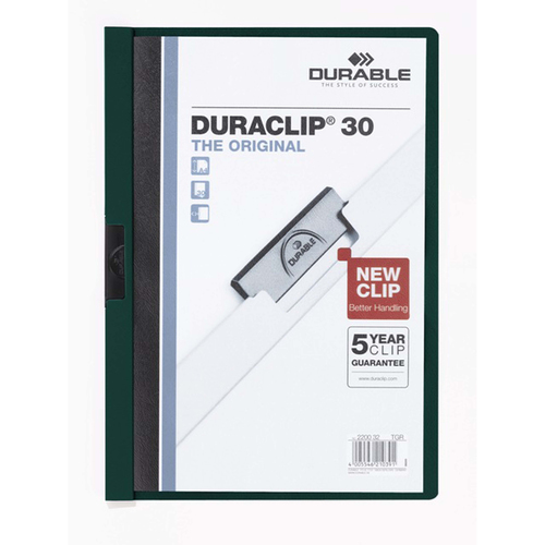 Duraclip A4 Clip File Document File 30 Sheet 220032 - Dark Green