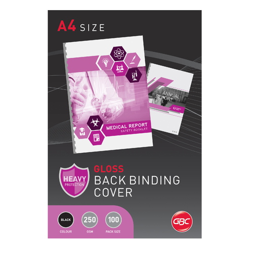 GBC A4 Binding Covers Gloss 250gsm 100 Pack - Black BCG250BK100