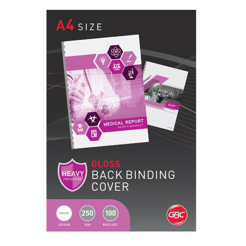 GBC A4 Binding Covers Gloss 250gsm 100 Pack - White BCG250W100