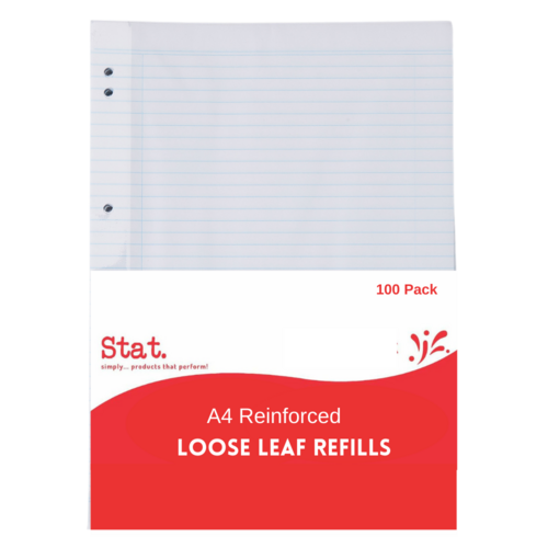 Reinforced A4 Loose Leaf Binder Refills Ruled White - 100 Pack