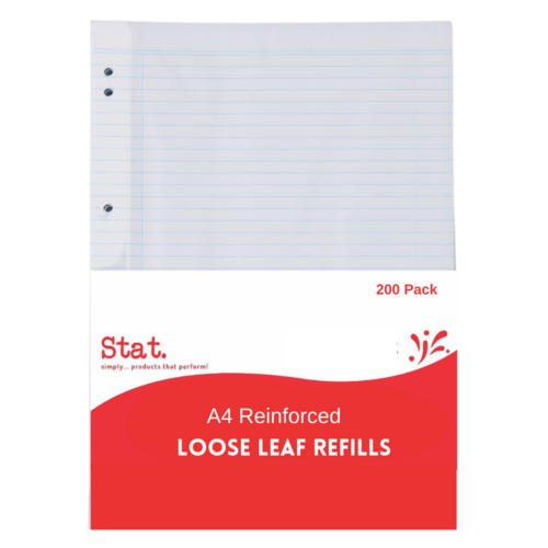 Reinforced A4 Loose Leaf Binder Refills Ruled White - 200 Pack