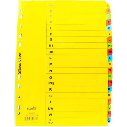 Bantex A4 A-Z Tab Dividers - Bright Coloured Tabs 6043