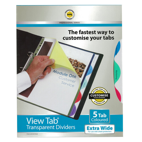 Marbig A4 5 Tab Dividers Extra Wide Transparent View 37845