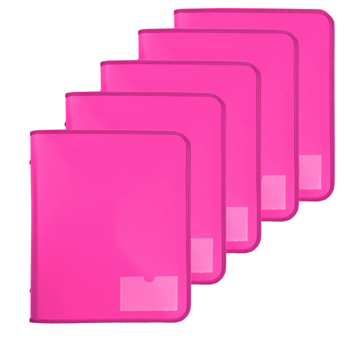 Marbig A4 Zipper Binder 2D-Ring With 25mm Spine PP With Tech Case - PINK - 5 Pack