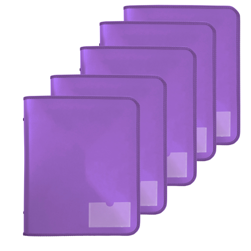 Marbig A4 Zipper Binder 2D-Ring With 25mm Spine PP With Tech Case - PURPLE - 5 Pack