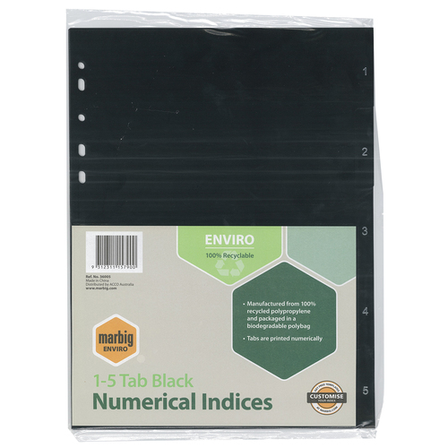 Marbig A4 Enviro Indices And Dividers 5 Tab - Black