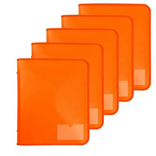 Marbig A4 Zipper Binder 2D-Ring With 25mm Spine PP With Tech Case - ORANGE - 5 Pack