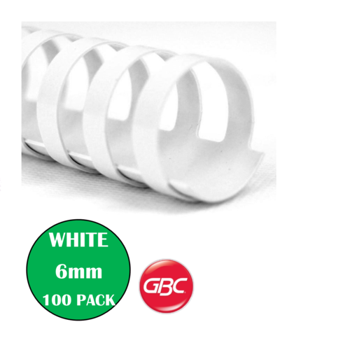 GBC Binding Combs 6mm 21 Loop 100 Pack WHITE- BEP6W100
