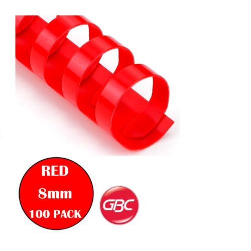 GBC Binding Combs 8mm 21 Loop 100 Pack RED - BEP8R100