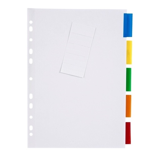Marbig A4 5 Tabs Dividers With Insert - White With Coloured Tabs 37640F