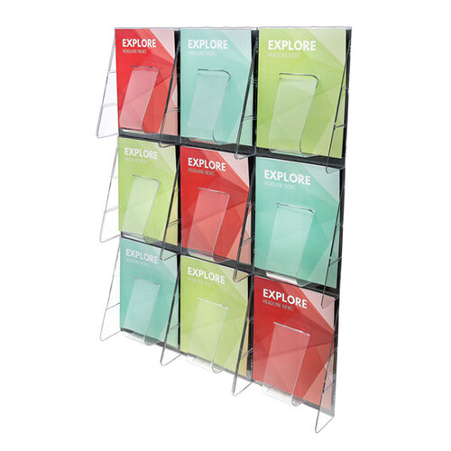 Deflecto 9 x A4 Polycarbonate Wall Mount Display Unit 56801 – Clear 