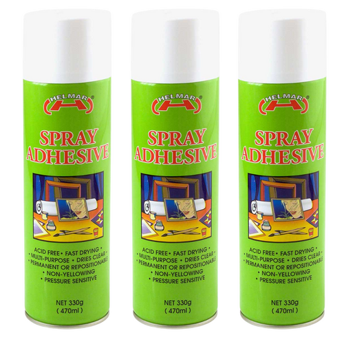 3 X Helmar Adhesive Glue Spray 330g Multipurpose Fast Drying Dries Clear - 048209
