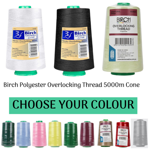 Birch Polyester Overlocker Overlocking Thread 5000m Cone - Choose Your Colour