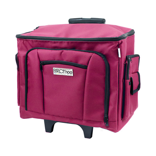 Sewing Machine/ Overlocker Trolley Tote Bag On Wheels With Ample Storage, Adjustable Handle & Zippered Pockets  | 45L x 22W x 37H cm | 006105 - BERRY