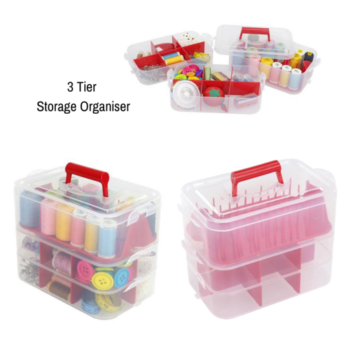 Storage Box 3-Tier Craft Organizer Clear Compartment Containers