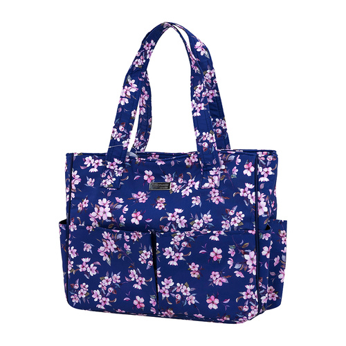 Sewing/Craft Storage Case Bag With Floral Pattern & Sturdy Handle And Zippered Closure | 34cm x 12.5cm x 29cm | 010710 - FLORET NAVY