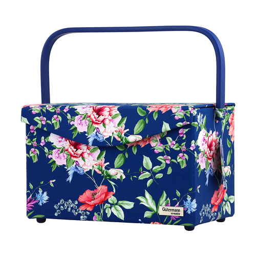 Sewing Basket Storage With Internal Pocket & Magnetic Closure With Compartments For Sewing Supplies, Accessories  | 28.5 x 15.5 x 18.5cm | 010715 - BL