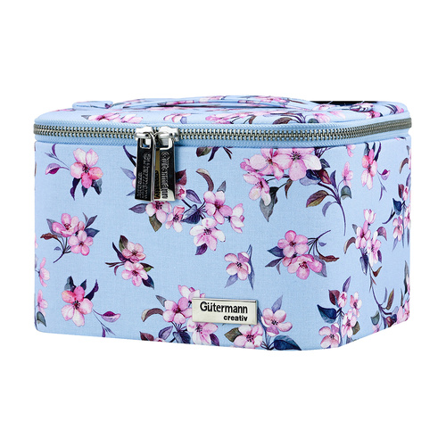 Small Sewing Basket With Floral Pattern, Zipper Enclosure Handy Lightweight & Portable For Sewing Accessories |19.5 x 15 x 12.5cm | 010716 - FLORET BL