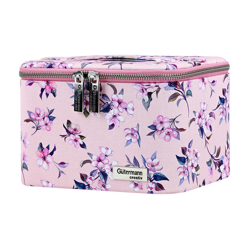 Small Sewing Basket With Floral Pattern, Zipper Enclosure Handy Lightweight & Portable For Sewing Accessories |19.5 x 15 x 12.5cm | 010716 - FLORET PI