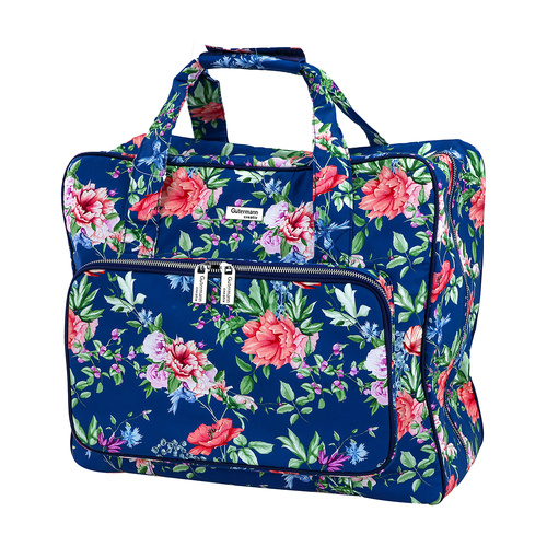 Sewing/Craft Storage Case Bag With Floral Pattern & Sturdy Handle With Large Pockets & Compartments | 48 x 15 x 33cm | 010718 - BLOSSOM BREEZE NAVY