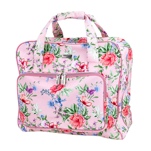Sewing/Craft Storage Case Bag With Floral Pattern & Sturdy Handle With Large Pockets & Compartments | 48 x 15 x 33cm | 010718 - BLOSSOM BREEZE PINK
