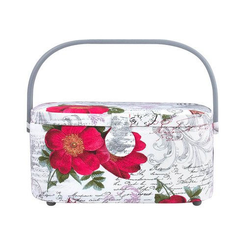 Medium Sewing/Craft Basket Box With Secure Closure, Nifty Pockets & Pin Cushion "BIRCH" | 30 x 20.5 x 16cm | 011003 - VINTAGE COLLAGE