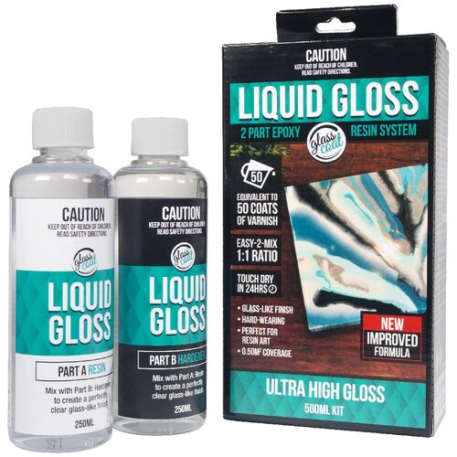 Liquid Gloss Resin 2 Part Epoxy Resin Kit, Art Resin Kit, Ultra High Gloss Touch Dry 24hrs - 500ml