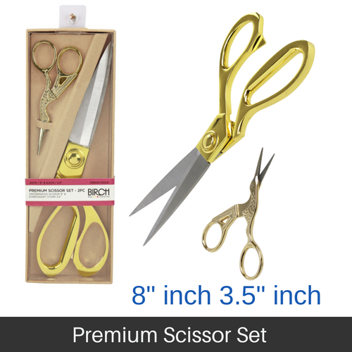 BIRCH Premium Scissor Set 2 Piece Set includes Dressmaker & Embroidery Scissors Gold - 018020