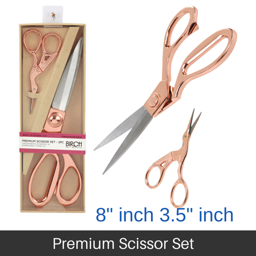BIRCH Premium Scissor Set 2 Piece Set includes Dressmaker & Embroidery Scissors Rose Gold - 018020