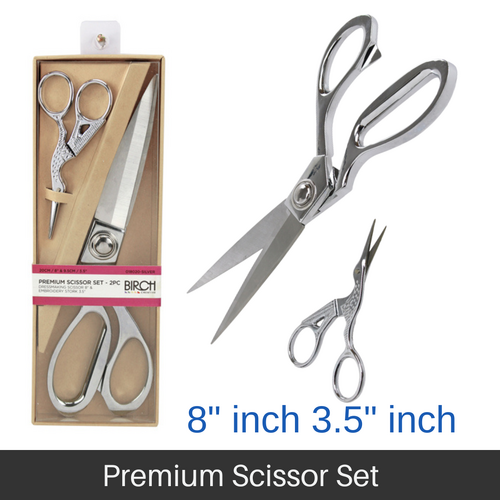 BIRCH Premium Scissor Set 2 Piece Set includes Dressmaker & Embroidery Scissors Silver - 018020